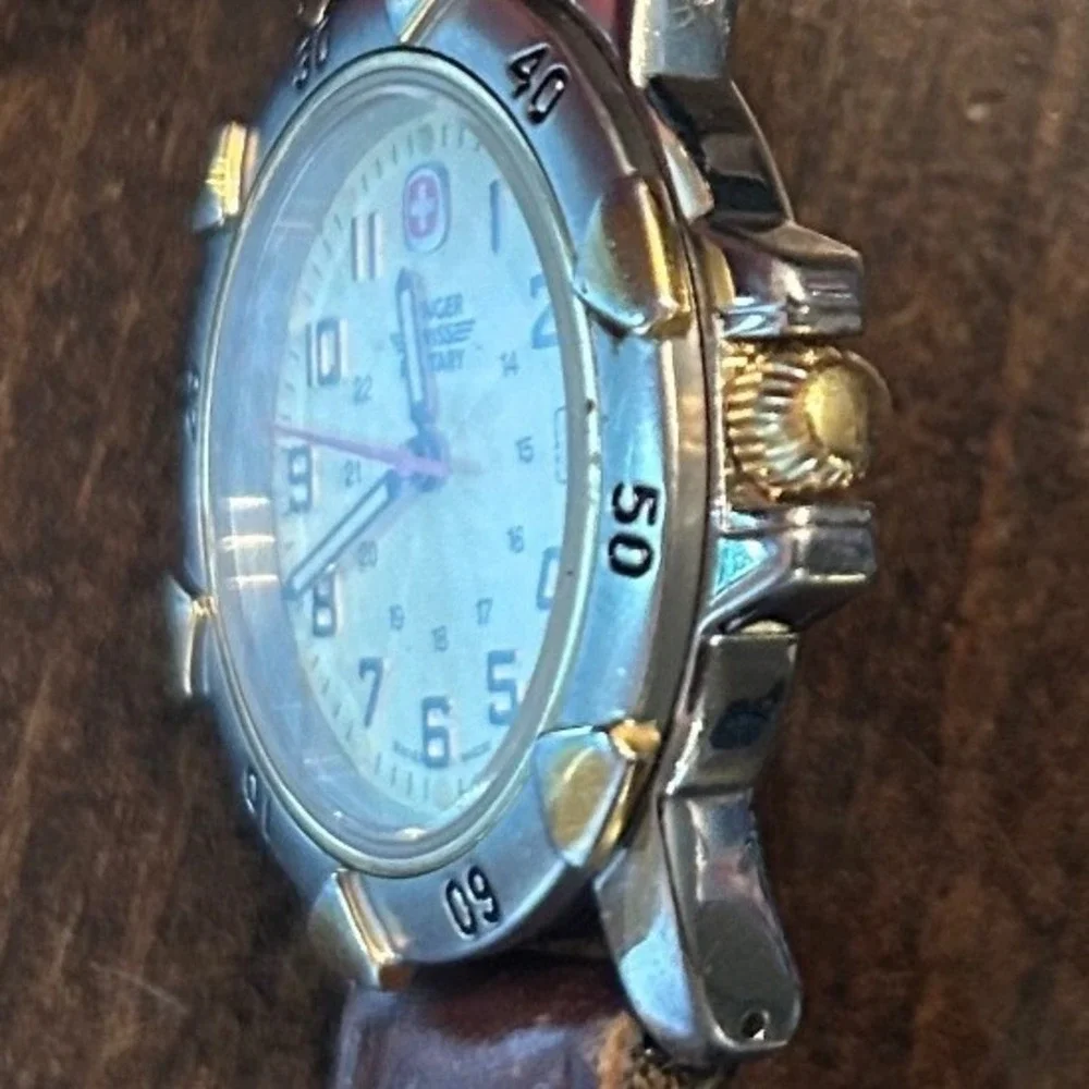 Vintage 90s Wenger Swiss Military Watch 38mm Two-Tone Field Date Outdoor Rugged